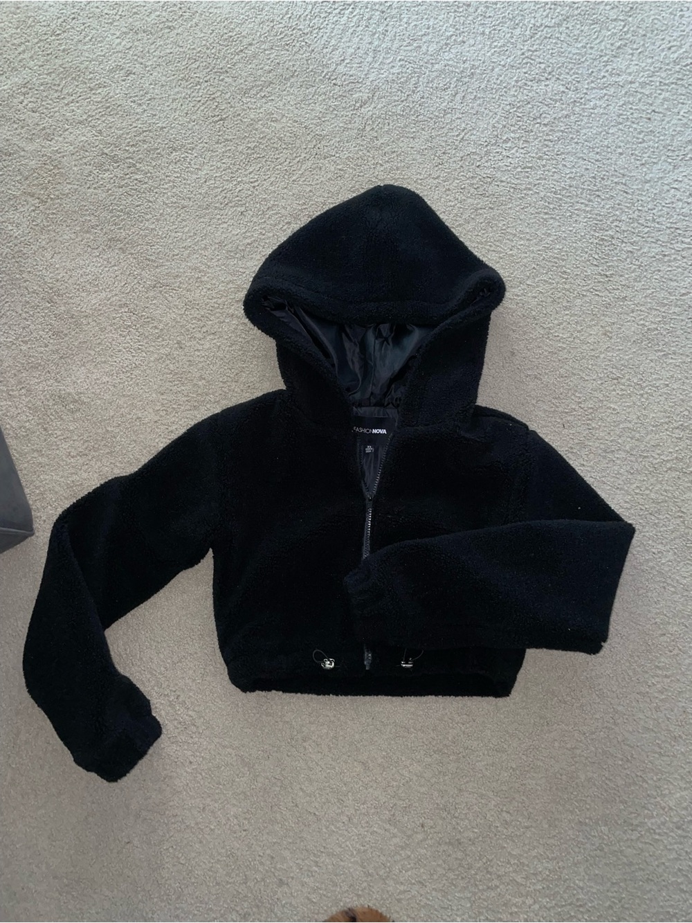 Black Hooded Sherpa Jacket